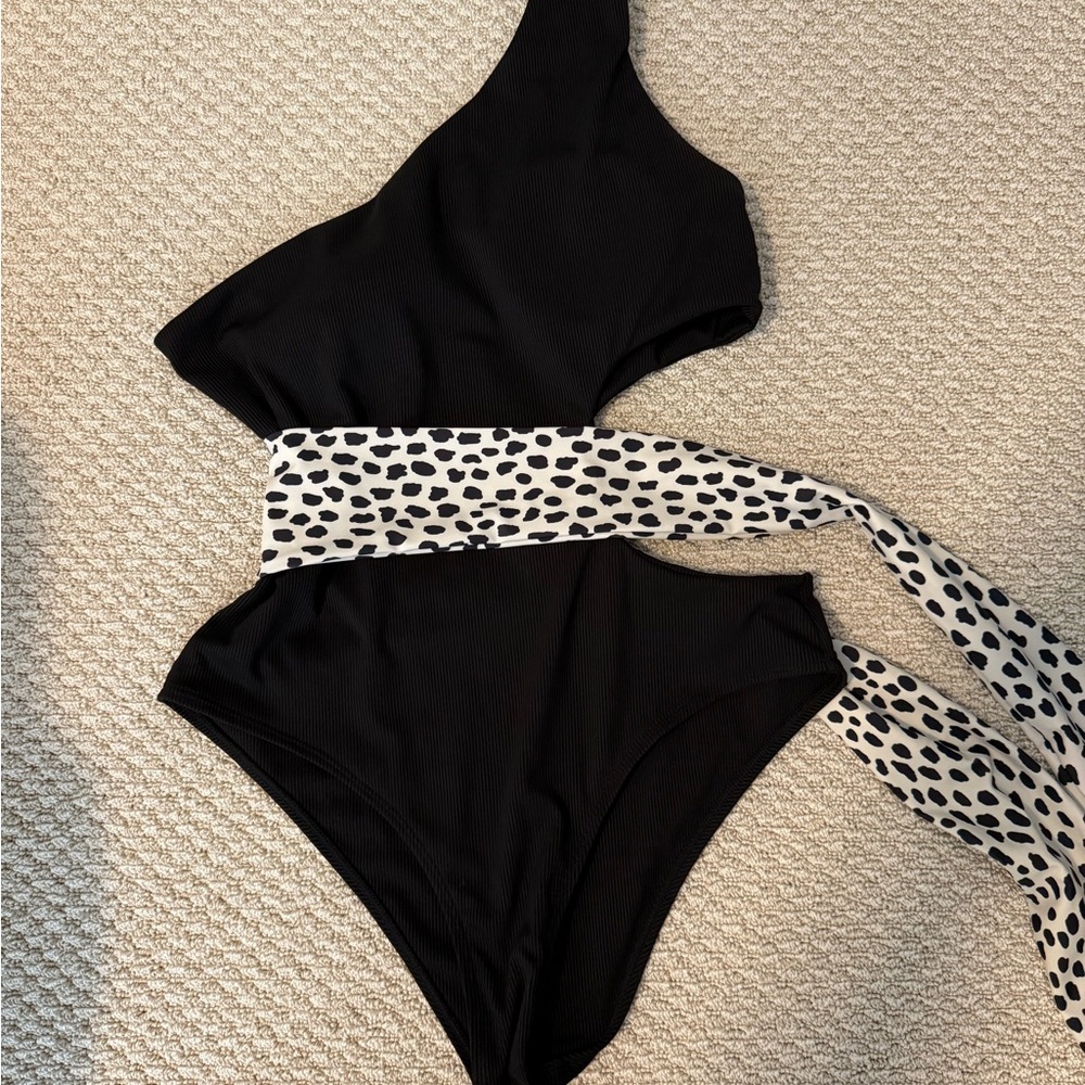 Pink Lily Black and White Animal Print Swimsuit